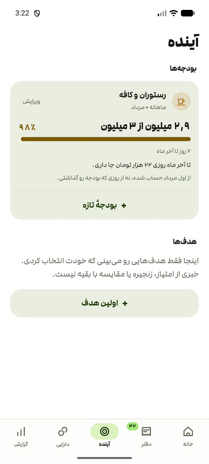 صفحهٔ آینده: بودجهٔ رستوران و کافه در ۹۸ درصد، با جای باقی‌ماندهٔ روزانه
